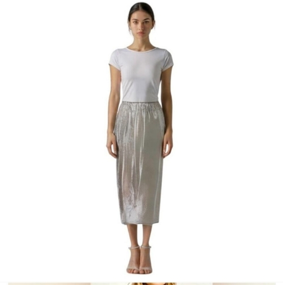 SERRA Ladies Silver Sequin A-Line Mid Length Skirt Size M NWT - Picture 2 of 7